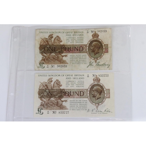 53 - Two Circulated British Bank Of England King George V One Pound / £1 Banknotes To Include A John Brad... 