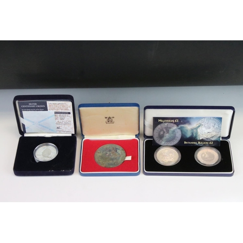 73 - A Collection Of Three Cased Silver Coins To Include A Britannia £2 Coin, A 25th Anniversary Of The Q... 