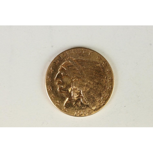 78 - A United States Of America Indian Head 1915 gold 2 1/2 Dollar Coin.