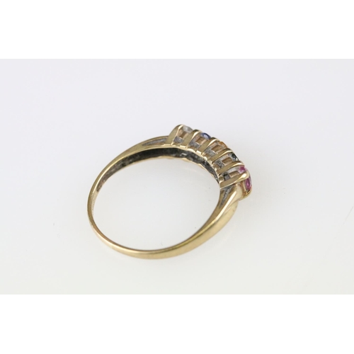 15 - Gemset 9ct yellow gold ring, size Q½; sapphire and diamond 9ct yellow gold ring, size L; sapphire an... 