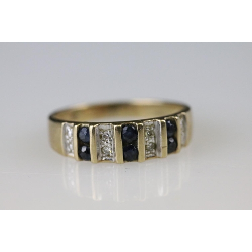 15 - Gemset 9ct yellow gold ring, size Q½; sapphire and diamond 9ct yellow gold ring, size L; sapphire an... 