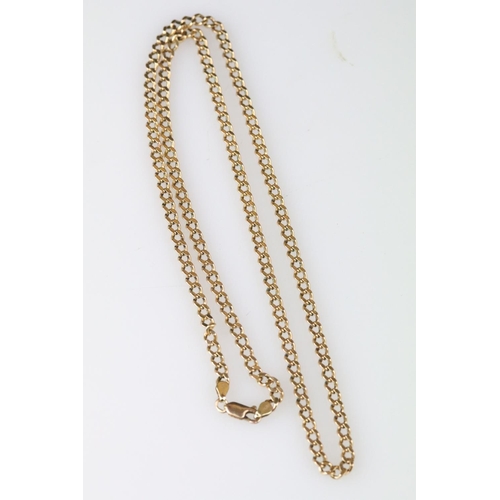 5 - 9ct gold flat curb link necklace, lobster clasp, length approx 65cm