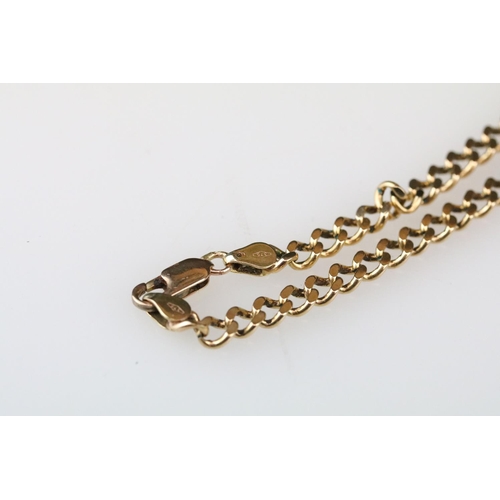 5 - 9ct gold flat curb link necklace, lobster clasp, length approx 65cm