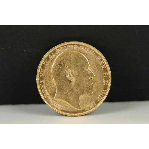 152 - A British King Edward VII 1908 gold full sovereign coin with Melbourne mint mark.