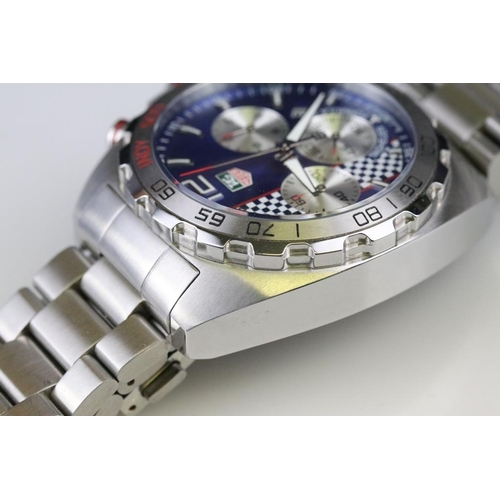 532 - Tag Heuer Formula 1 Indy 500 stainless steel chronograph wrist watch. The watch having a blue checke... 