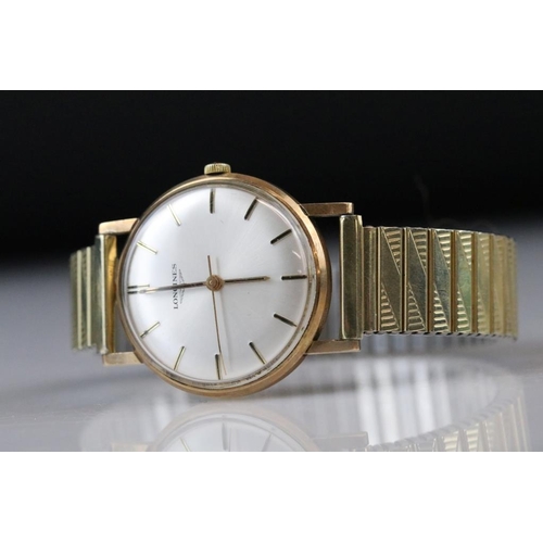 533 - Longines gentleman's wristwatch having a silvered sunburst dial with baton markings to the chapter r... 