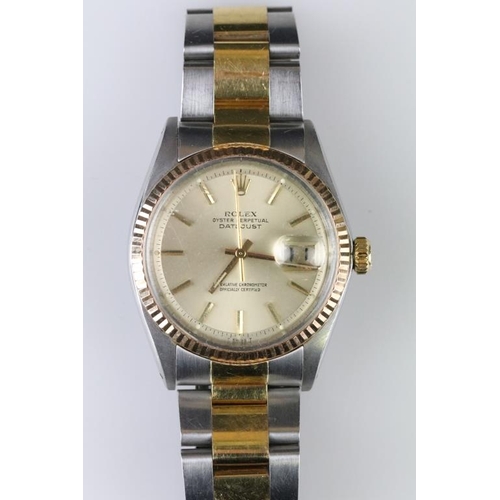 534 - Rolex Oyster Perpetual Datejust automatic wrist watch. The watch having a champagne dial with gilt b... 