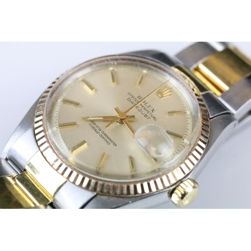 534 - Rolex Oyster Perpetual Datejust automatic wrist watch. The watch having a champagne dial with gilt b... 