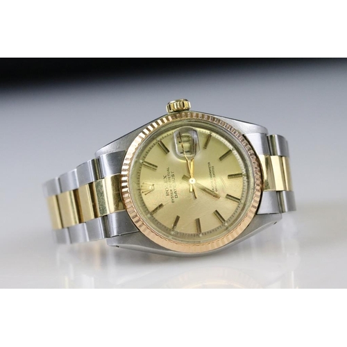 534 - Rolex Oyster Perpetual Datejust automatic wrist watch. The watch having a champagne dial with gilt b... 