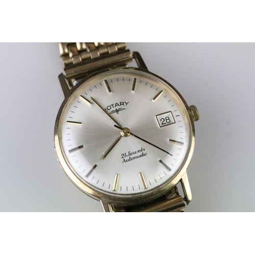 554 - Rotary automatic gents plate stainless steel wristwatch, date aperture, champagne dial, enamelled gi... 