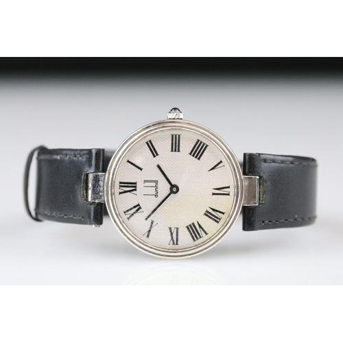 555 - Dunhill chronometer silver cased gents wristwatch, engine turned silvered dial, black Roman numerals... 