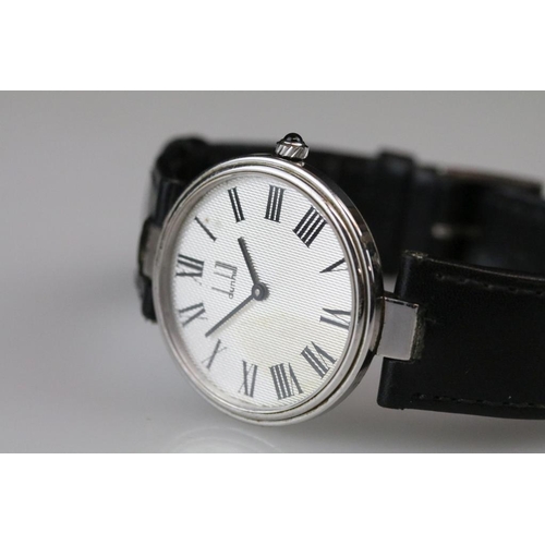 555 - Dunhill chronometer silver cased gents wristwatch, engine turned silvered dial, black Roman numerals... 