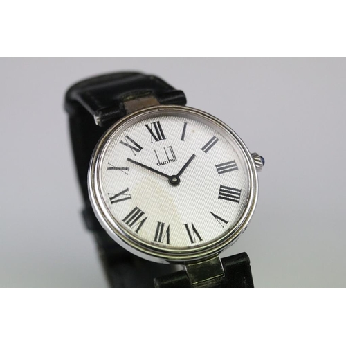 555 - Dunhill chronometer silver cased gents wristwatch, engine turned silvered dial, black Roman numerals... 