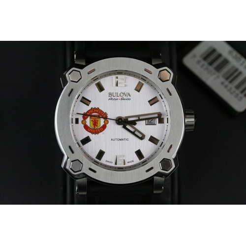 558 - Bulova Percheron Treble Automatic Accu-Swiss Gents watch, Manchester United, silvered dial and bezel... 