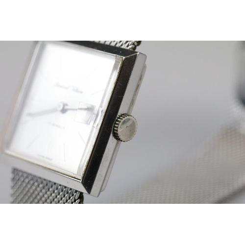 561 - Germinal Voltaire stainless steel wristwatch, date aperture, square silvered dial, baton numeral mar... 