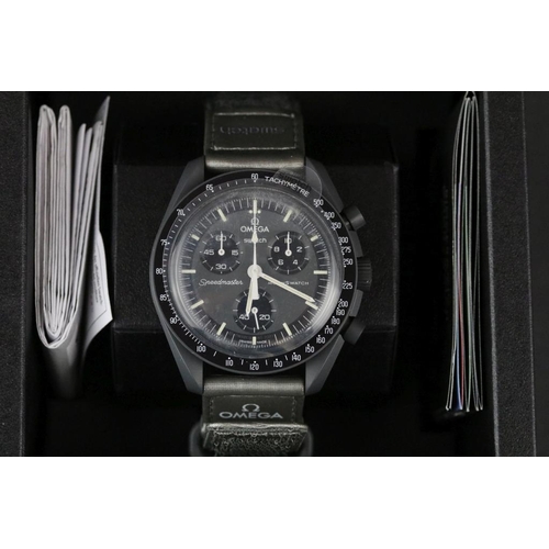 562 - Swatch Omega Mission to Mercury from the MoonSwatch series bioceramic speedmaster watch, three black... 