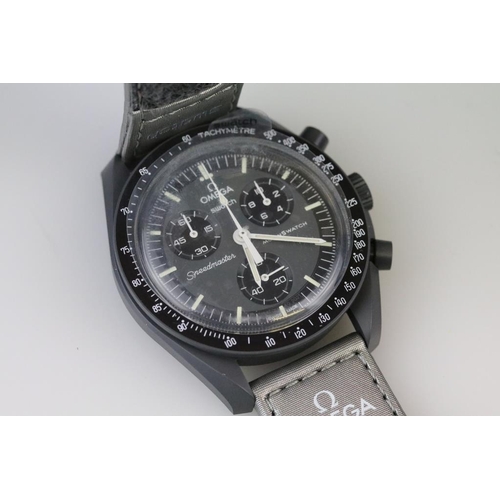 562 - Swatch Omega Mission to Mercury from the MoonSwatch series bioceramic speedmaster watch, three black... 