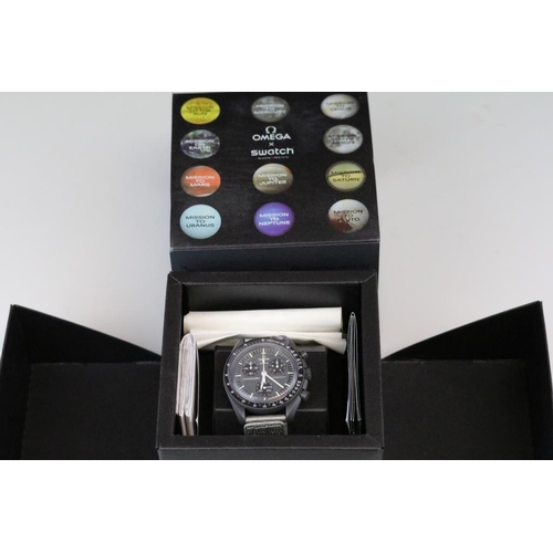 562 - Swatch Omega Mission to Mercury from the MoonSwatch series bioceramic speedmaster watch, three black... 