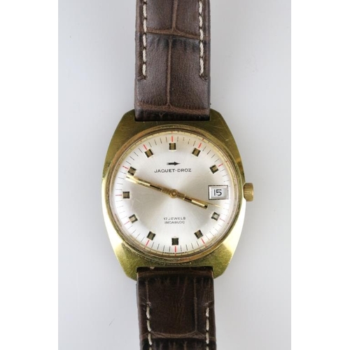 566 - Jaquet-Droz stainless steel Gents wristwatch, plated case, date aperture, enamel and gold-coloured b... 