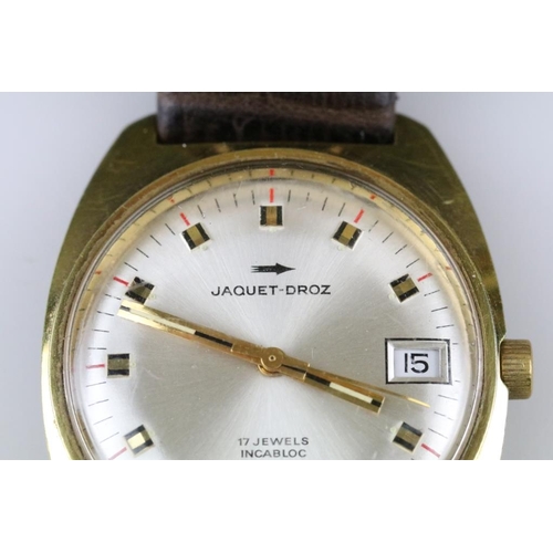 566 - Jaquet-Droz stainless steel Gents wristwatch, plated case, date aperture, enamel and gold-coloured b... 