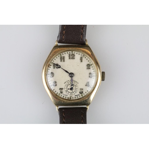 570 - Gents wristwatch, yellow metal case, circular champagne dial, Arabic numerals, poker hands, replacem... 