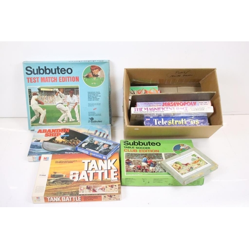 420 - Collection of mixed games / board games to include Subbuteo Table Soccer Club Edition, Subbuteo Cric... 