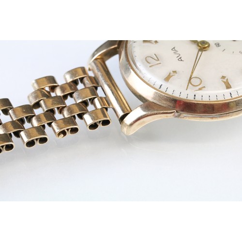 530 - Mid Century Avia hallmarked 9ct gold gentleman's wrist watch having a round face with subsidiary dia... 