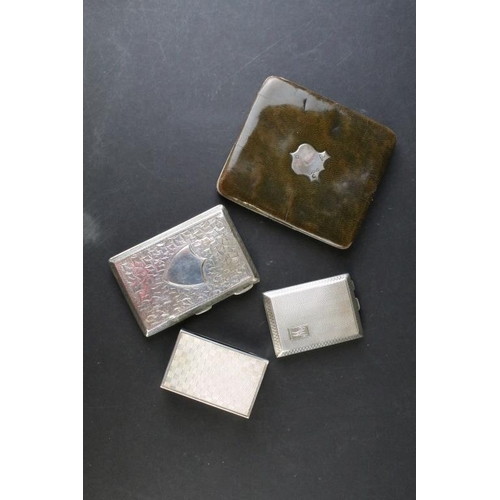 807 - Four silver hallmarked items to include a silver cased card case with leather interior and pencil (h... 