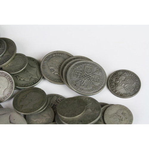 262 - A collection of British pre decimal silver coins to include Half Crowns, Florins, Shillings & Sixpen... 