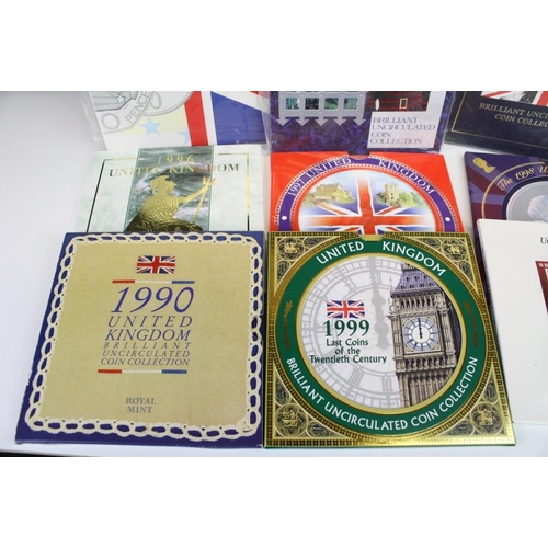 264 - A collection of United Kingdom Royal Mint uncirculated coin year sets to include 1990, 1991, 1992, 1... 