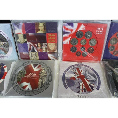 265 - A collection of United Kingdom Royal Mint uncirculated coin year sets to include 2000, 2001, 2002, 2... 