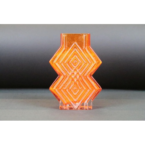 1 - Whitefriars glass vase double diamond tangerine glass vase. Measures 16cm tall.