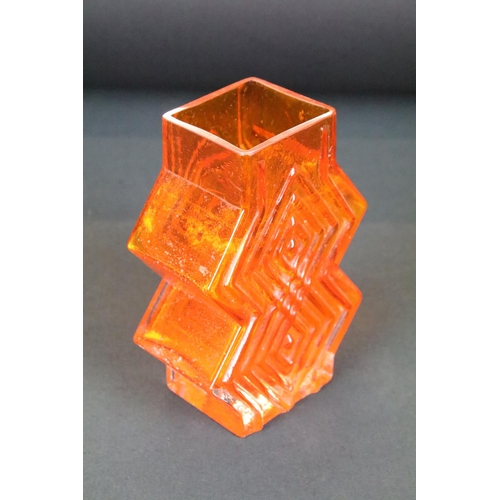 1 - Whitefriars glass vase double diamond tangerine glass vase. Measures 16cm tall.