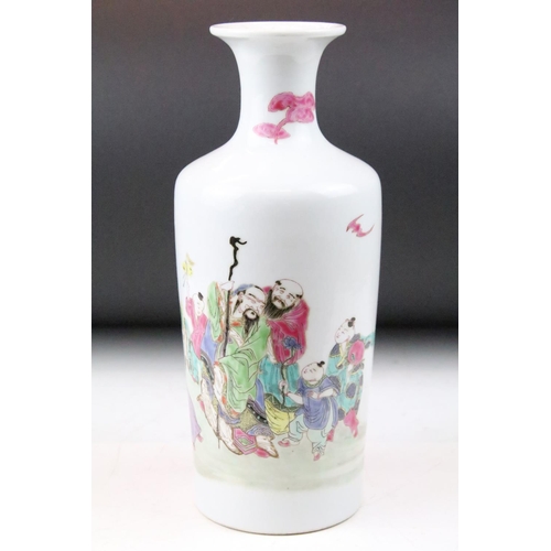 12 - Chinese 19th Century famille rose vase having an enamelled garden scene with figures to the sides fe... 