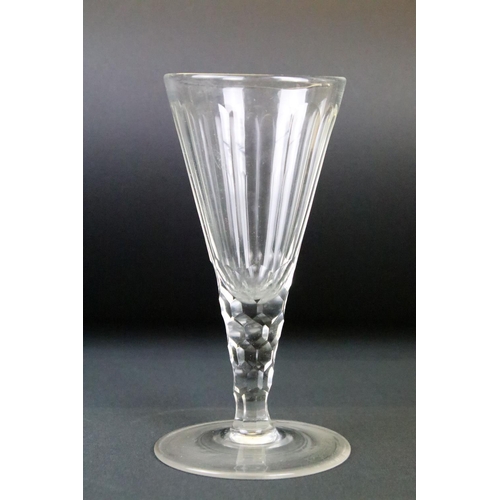 17 - Two antique glasses to include an 18th Century ale glass with double series air twist stem with etch... 