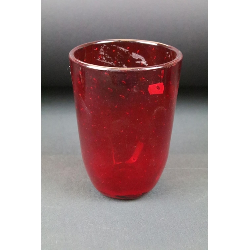 19 - Four pieces of Whitefriars ruby glass to include a lobed control bubble vase, control bubble vase, d... 