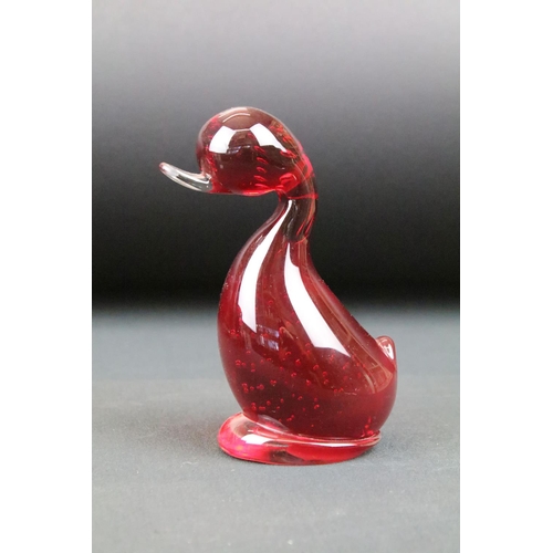 19 - Four pieces of Whitefriars ruby glass to include a lobed control bubble vase, control bubble vase, d... 