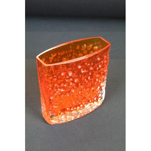 2 - Whitefriars tangerine nail head glass vase of square form. Measures 11.5cm tall.