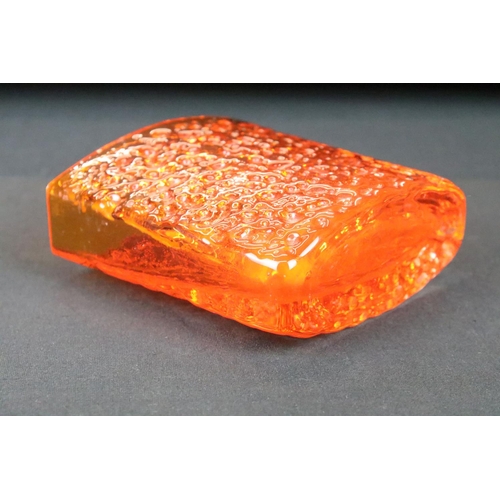 2 - Whitefriars tangerine nail head glass vase of square form. Measures 11.5cm tall.