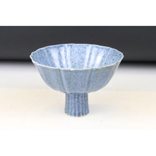 5 - Chinese blue speckled glaze footed bowl having reeded sides with an elongated foot to base. Chinese ... 