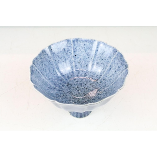 5 - Chinese blue speckled glaze footed bowl having reeded sides with an elongated foot to base. Chinese ... 