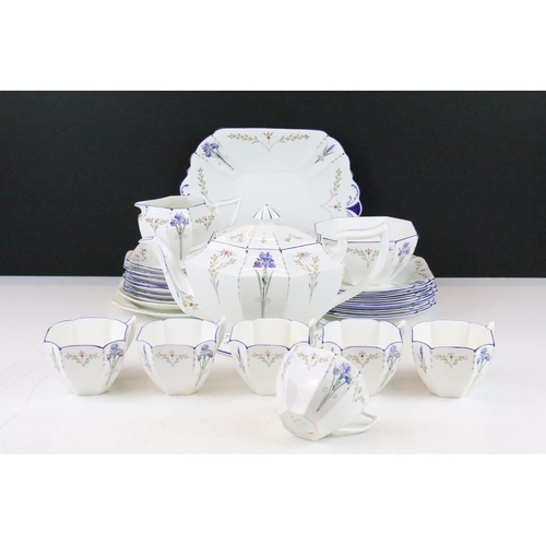 43 - Shelley Queen Anne 'Blue Iris' tea set, pattern no. 11561, to include teapot & cover, teapot stand, ... 