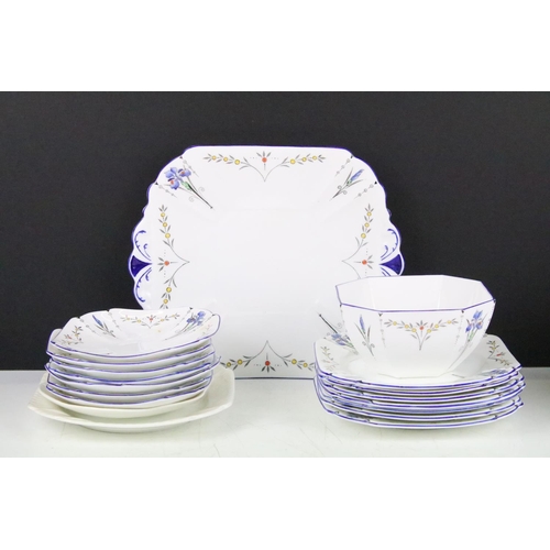 43 - Shelley Queen Anne 'Blue Iris' tea set, pattern no. 11561, to include teapot & cover, teapot stand, ... 