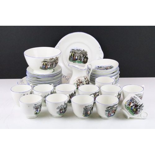 45 - Staffordshire Pottery ' Welsh Costumes ' transfer printed tea set for 12, to include 12 teacups & sa... 