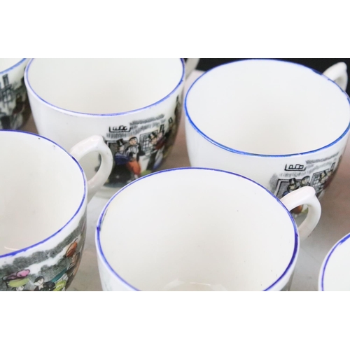 45 - Staffordshire Pottery ' Welsh Costumes ' transfer printed tea set for 12, to include 12 teacups & sa... 