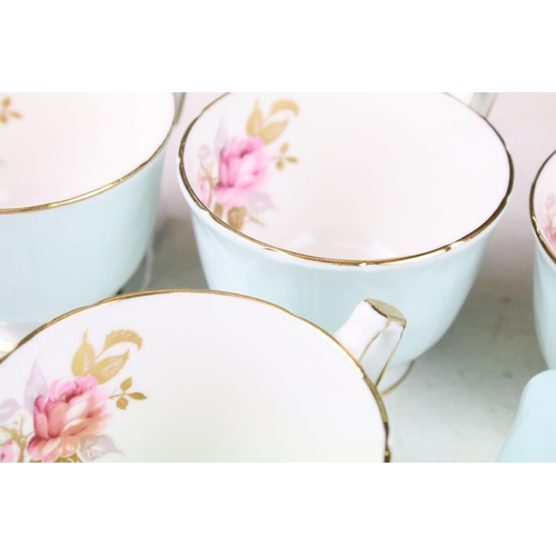 47 - Aynsley floral tea set for six, in pale blue, pattern no. 2715, to include teapot & cover, 6 teacups... 