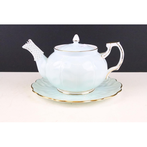 47 - Aynsley floral tea set for six, in pale blue, pattern no. 2715, to include teapot & cover, 6 teacups... 