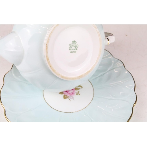 47 - Aynsley floral tea set for six, in pale blue, pattern no. 2715, to include teapot & cover, 6 teacups... 