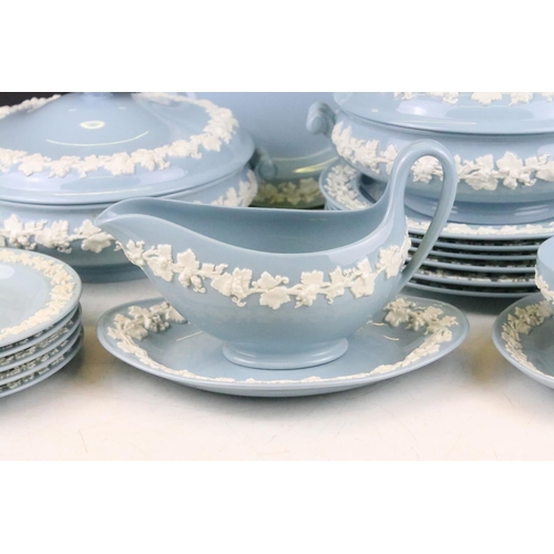 54 - Wedgwood Embossed Queens Ware dinner service to include 8 dinner plates, 8 lunch plates, 2 tureens &... 