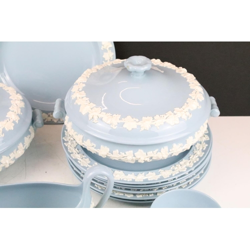 54 - Wedgwood Embossed Queens Ware dinner service to include 8 dinner plates, 8 lunch plates, 2 tureens &... 